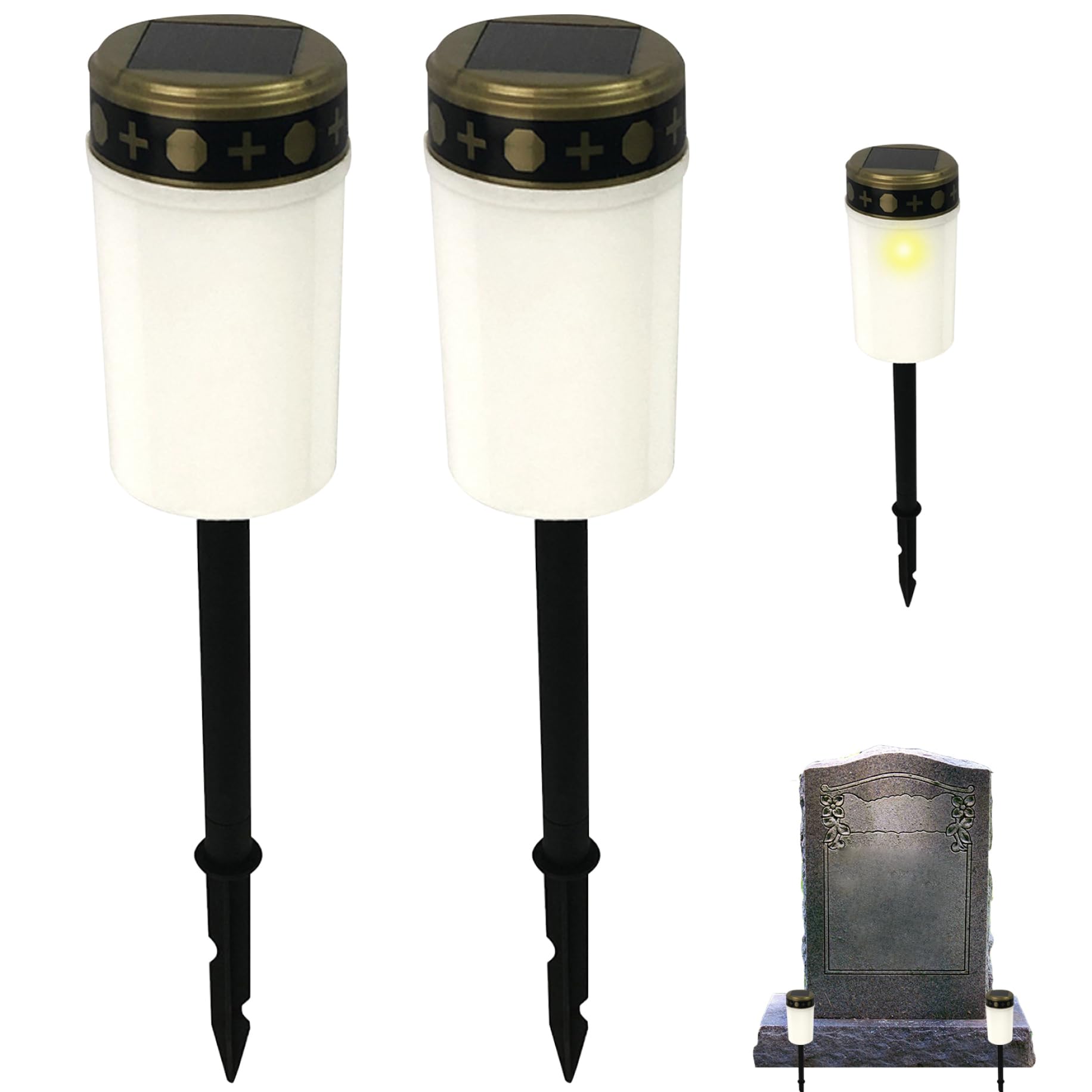 Peosaard White Solar Grave Lights 2Pcs Waterproof Solar Cemetery Lights For Grave Flameless Solar Memorial Lights Outdoor Stake Lights For Grave Decorations Memorial Gifts Solar Grave Lights