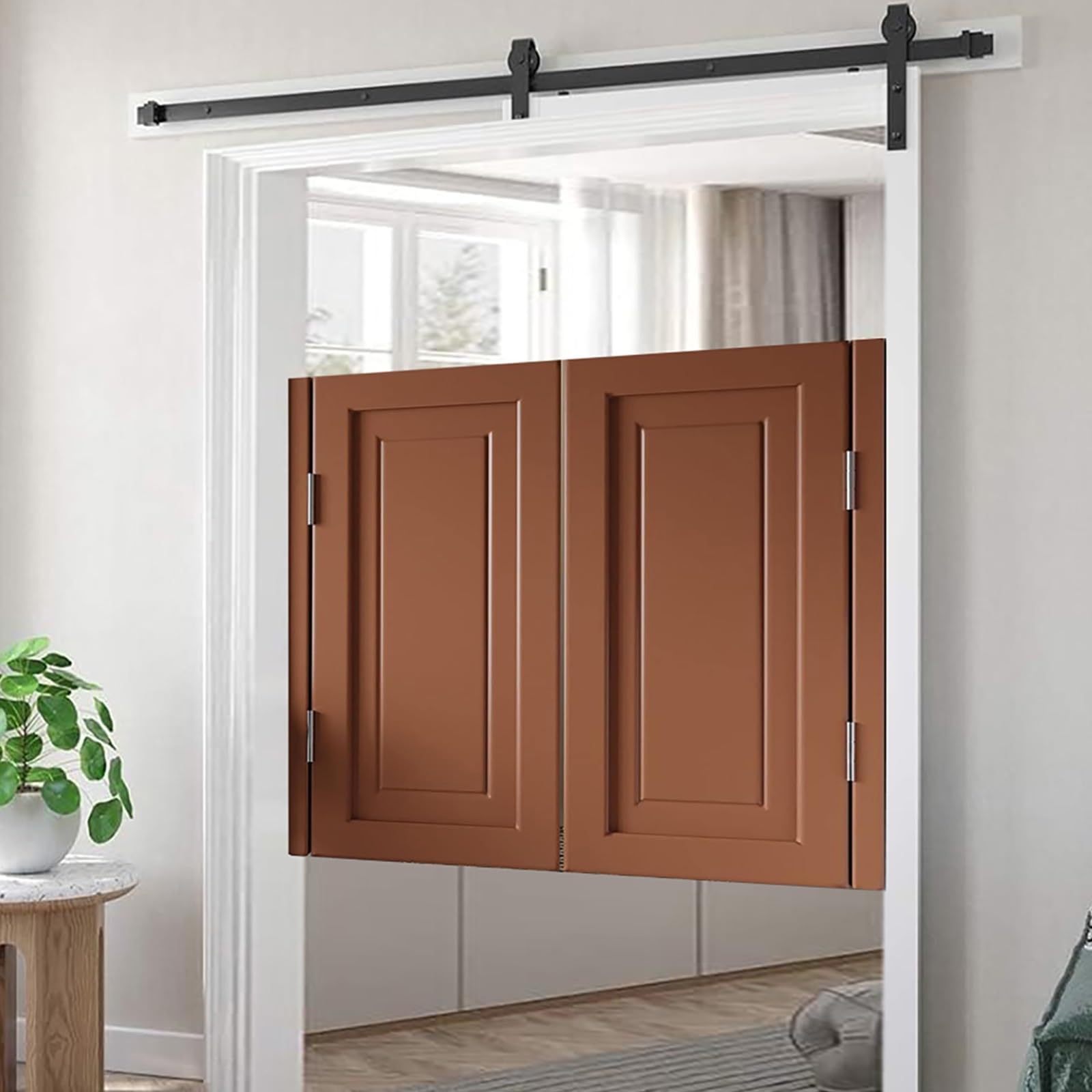 Swinging Doors Saloon Doors Interior Solid Wood Swing Door,Sturdy Cafe Saloon Door with Metal Hinges,Cowboy Swing Door for Stairs Bathroom Bedroom Balcony(Brown,H36_W27.5)