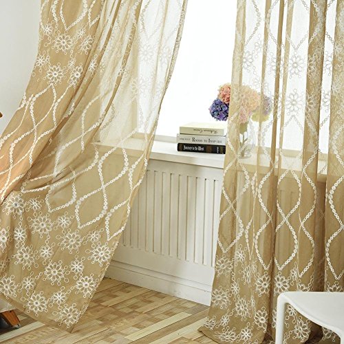 Cortina de impressão floral bordada Awakingdemi, cortina de janela, tule, decoração de cômodo transp