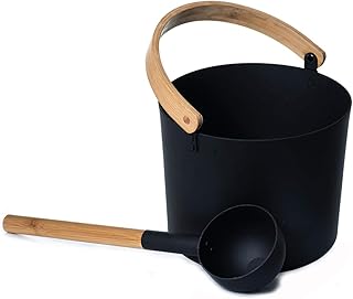 7L Sauna Bucket Aluminum Pail with Long Handle Spoon Set Matching Ladle Sauna Barrel Sauna Room Accessory