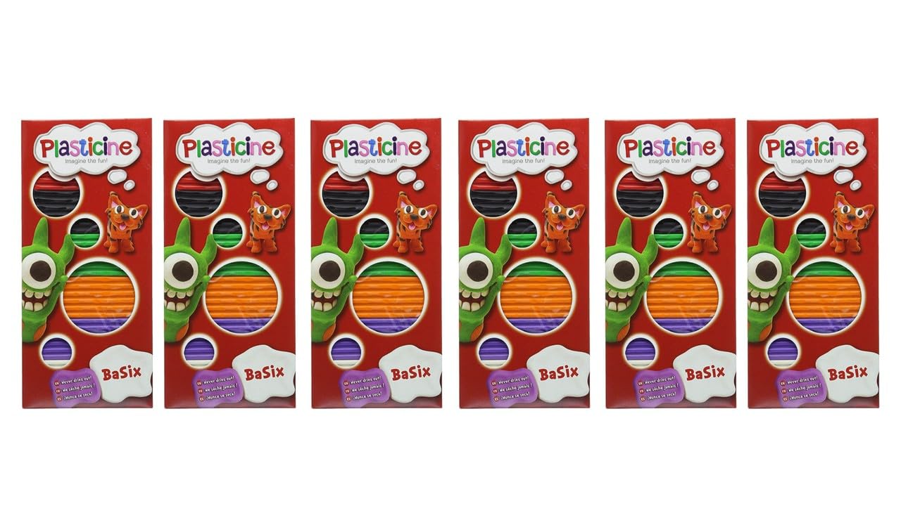 The Original Plasticine, Basix 6 Pack – 36 Non-Drying Modelling Clay Sticks (6 Colours per Pack x 6 Packs) – Reusable Craft Clay for Kids, Adults, Animators and Professional Model Makers