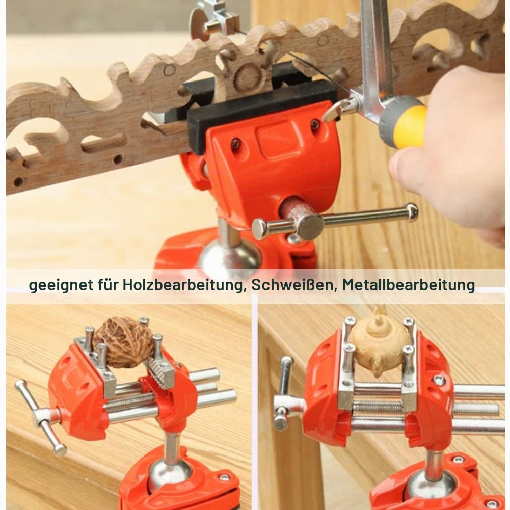 Mini Schraubstock 360° Schwenkbar, Backenbreite 70mm, Tischschraubstock mit Großen Härte, Rutschfest Gummi Scheibe für Fixieren von Werkstücken im Holzbearbeitung Schweißen Gebrauch