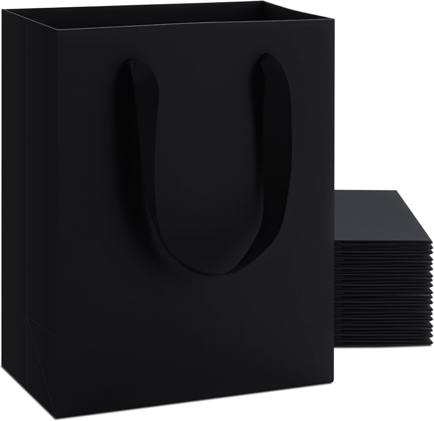 YACEYACE Black Paper Bags, 20Pack Medium Gift Bags with Ribbon Handles, Black Kraft Paper Bag Bulk, 8"x10" Gift Wrap Bag for Birthday, Party, Retail