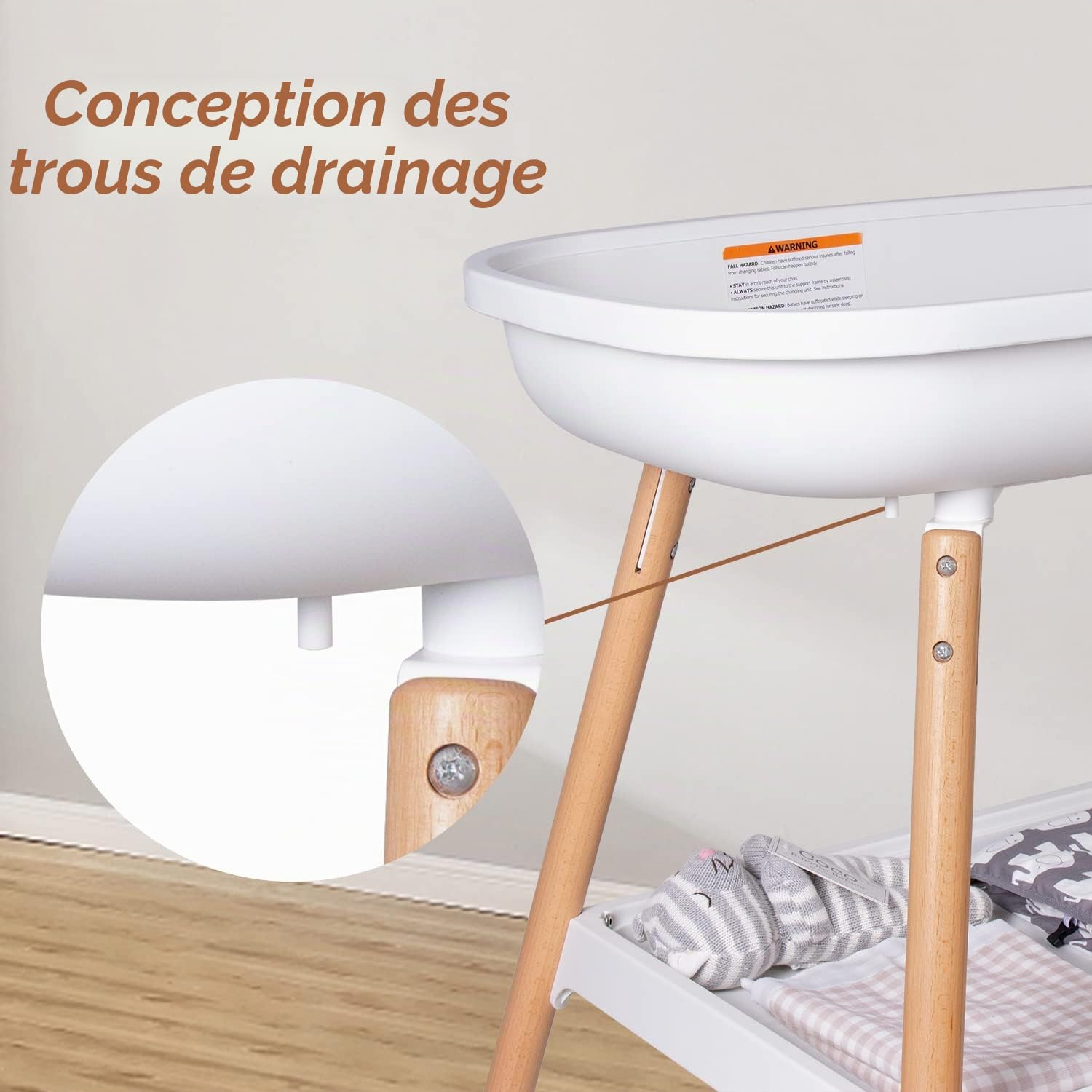 Beberoad Table à Langer Avec Grand Rangement et Sac Étanche, Blanc | Réglable en Hauteur, Coussinet Souple, Charge Max 25KG