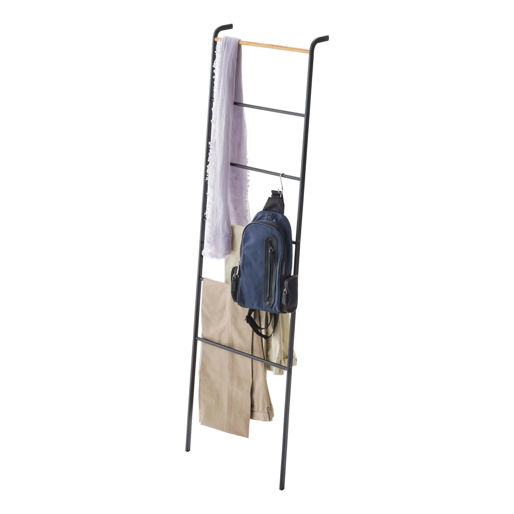 YAMAZAKI 2813 TOWER Leaning Ladder Hanger, black, Steel/Wood, Minimalist, 45 x 24 x 160 cm