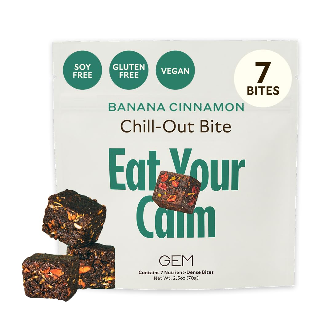 GEM Calm Bite | Supports Calm Mind & Clarity | Magnesium L-Threonate, Golden Chlorella, Lemon Balm | Holistic Non-Habit Forming | Gluten Free, Soy Free, Banana Cinnamon (7 Count)