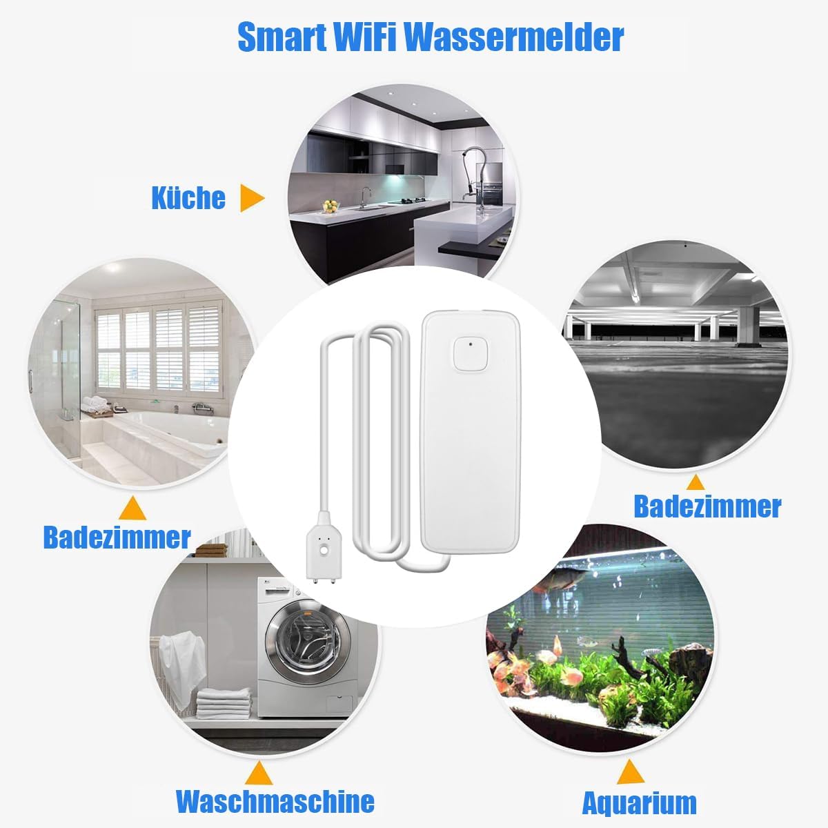 Sensore di perdita d'acqua WiFi, sensore d'acqua da 80 dB, allarme pompa di palude, app TUYA, monitoraggio remoto gratuito per perdite d'acqua, SMS e notifica telefonica può essere attivato