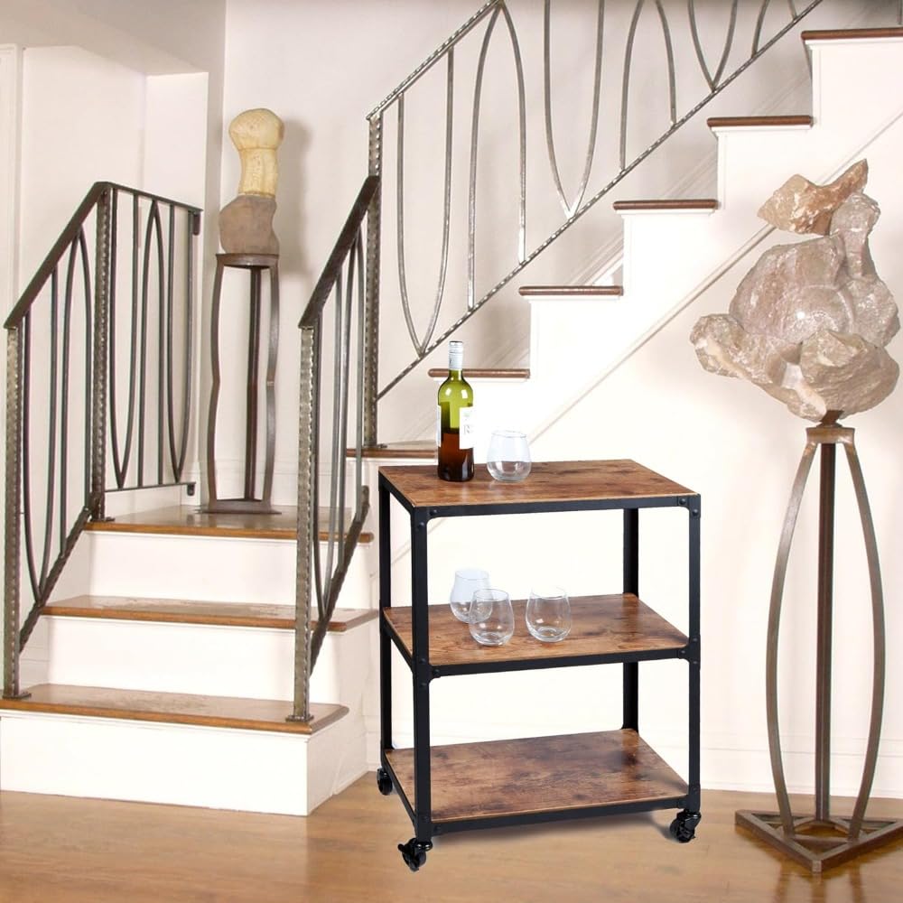 Cocina Isola cucina e carrelli, Carrello con rotelle, Supporto for microonde, caffè a 3 livelli, Marrone Estante de almacenamiento