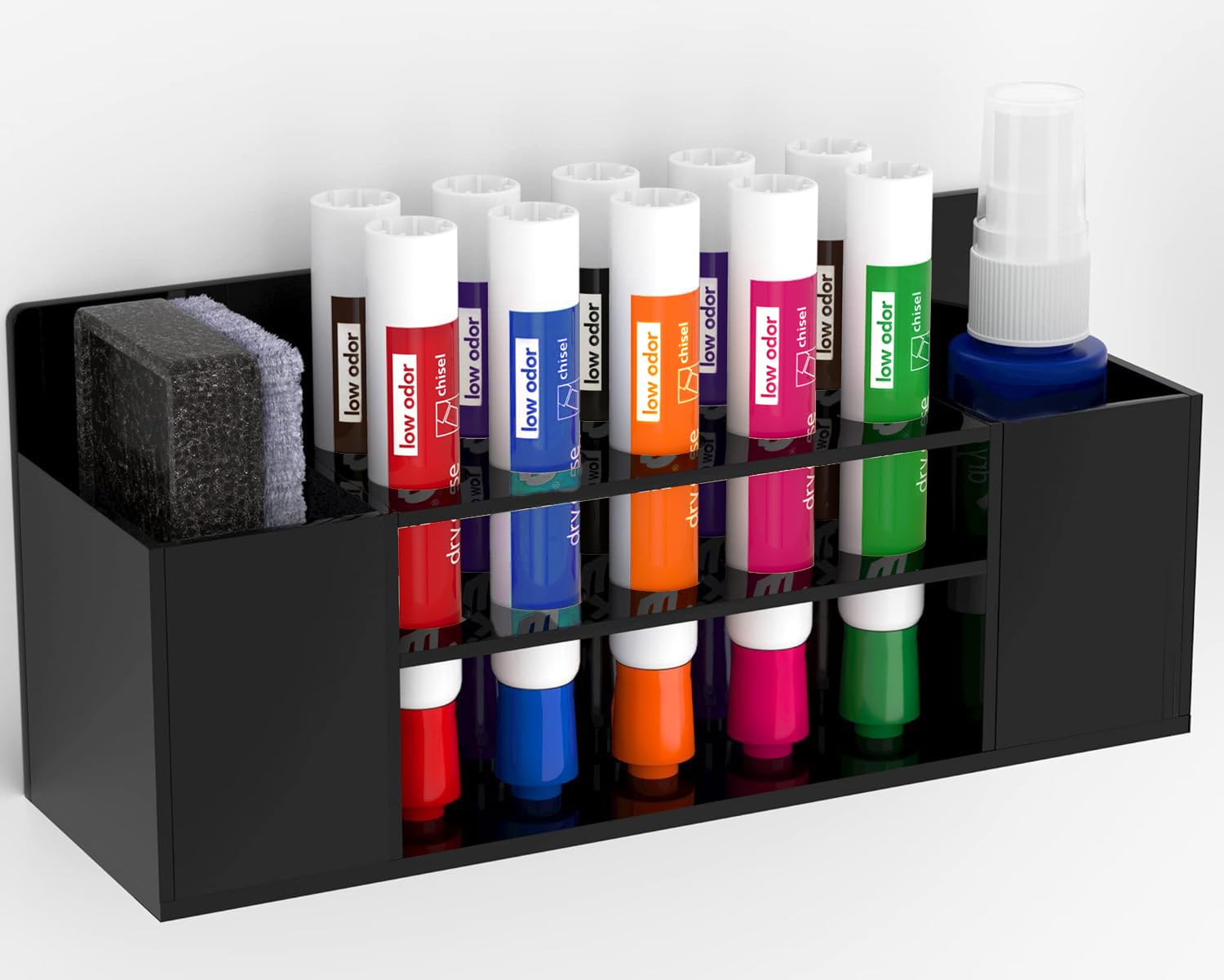 HBlife Acrylic Dry Erase Marker Holder Wall Mount, 10 Slots Whiteboard Marker Holder for Office, School and Home, Marker, Eraser and Whiteboard