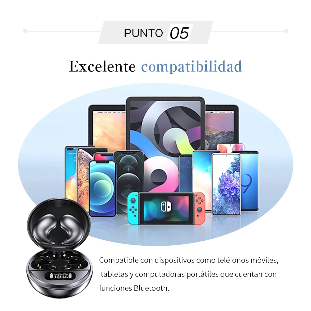 Auriculares Bluetooth 5.3 para Dormir, Mini intrauditivos Independientes L/R, diseño ergonómico, cancelación Activa de Ruido, Alta fidelidad, compatibles con iOS/Android/PC.(Blanco)