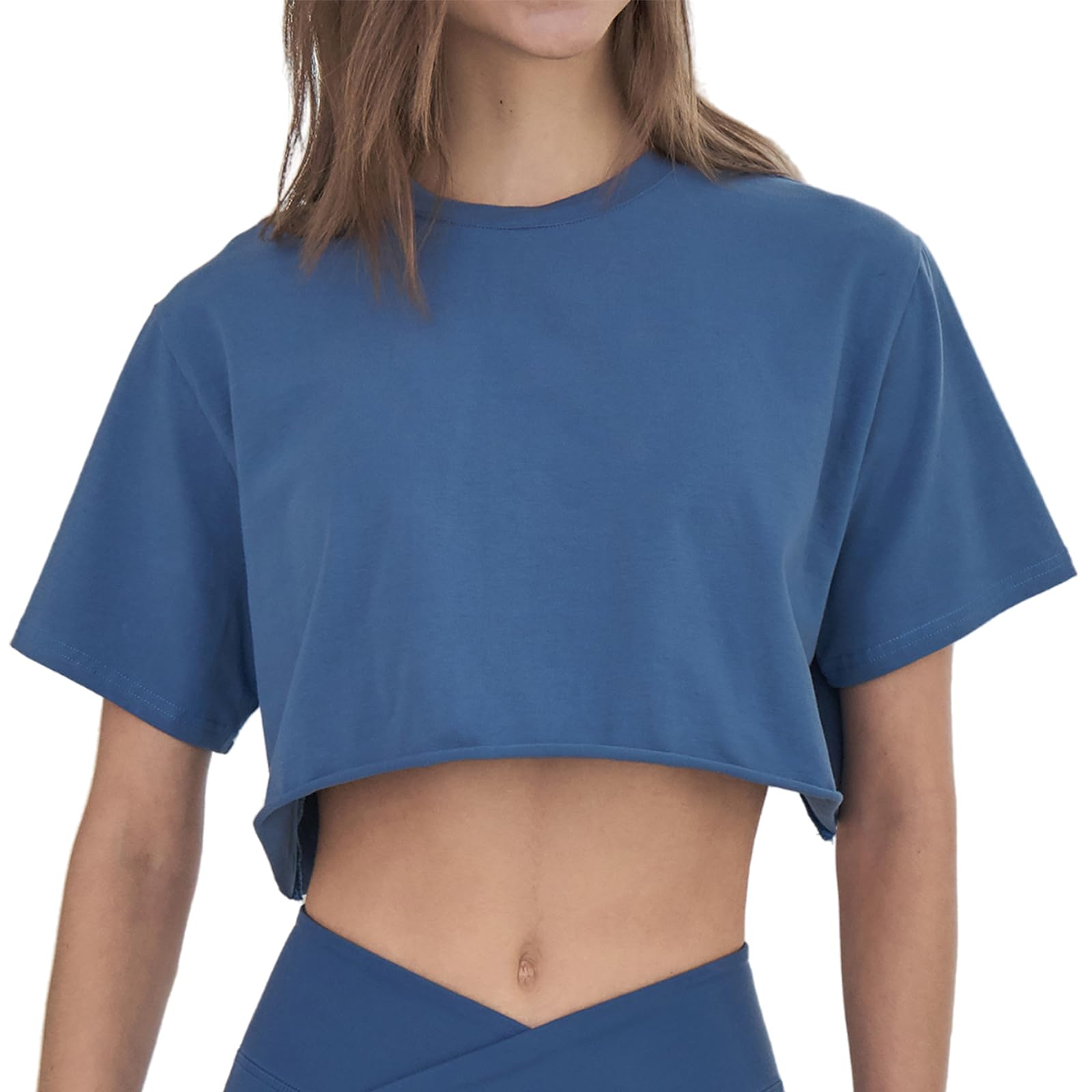 Damskie Sportowe Topy Slim Fit PrzycięTe Topy Do Jogi T Shirt Cover Ups,Blue,S