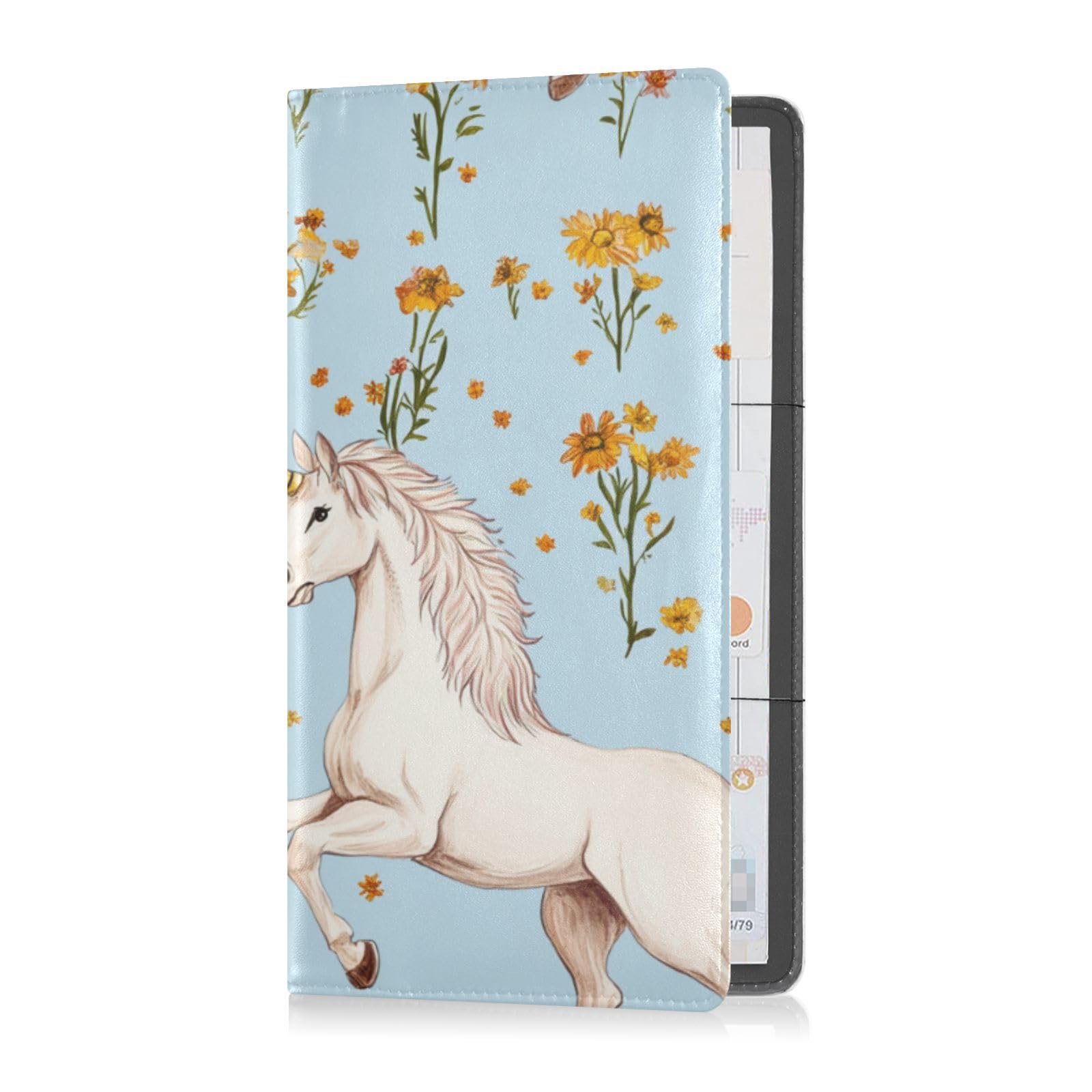 Premium Leather Registration and Insurance Card Holder Men Women Automobile Wallet Case Organizer for Cards, Essential Document Driver License Cartoon Unicorns