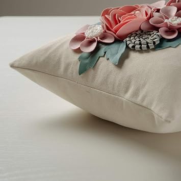 JWH 3D Flower Throw Pillow Cover Aesthetic Decorative Floral Accent Pillow Case Colorful Cushion Handmade Pillowcase for Bed Living Room Couch Office 18x18 Inch Beige Pink Green