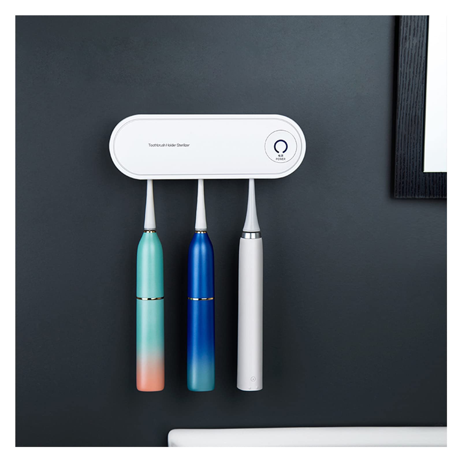 Porta Cepillo de Dientes, Soporte Cepillo de Dientes con Función Esterilizador Secado, Estuche Cepillo Dientes USB Recargable con LED, Organizador Baño Blanco