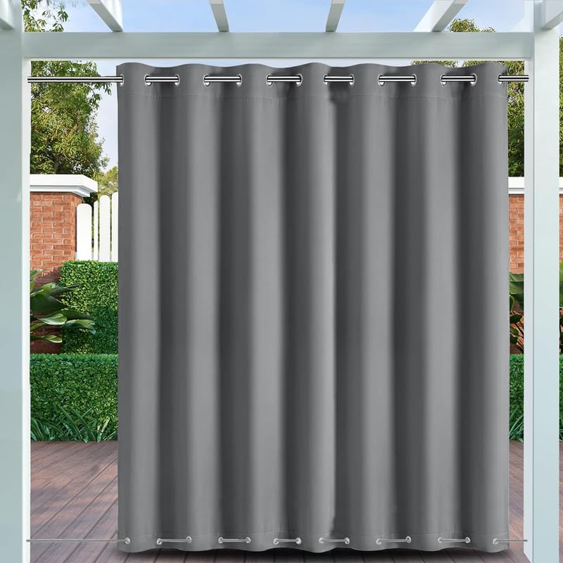 BliRiki Weatherproof Outdoor Curtains with Top and Bottom Grommets, Waterproof Outdoor Curtains for Patio, Thermal Insulated Privacy Blackout Curtain for Porch Pergola, 1 Panel, W72 xH108, Grey