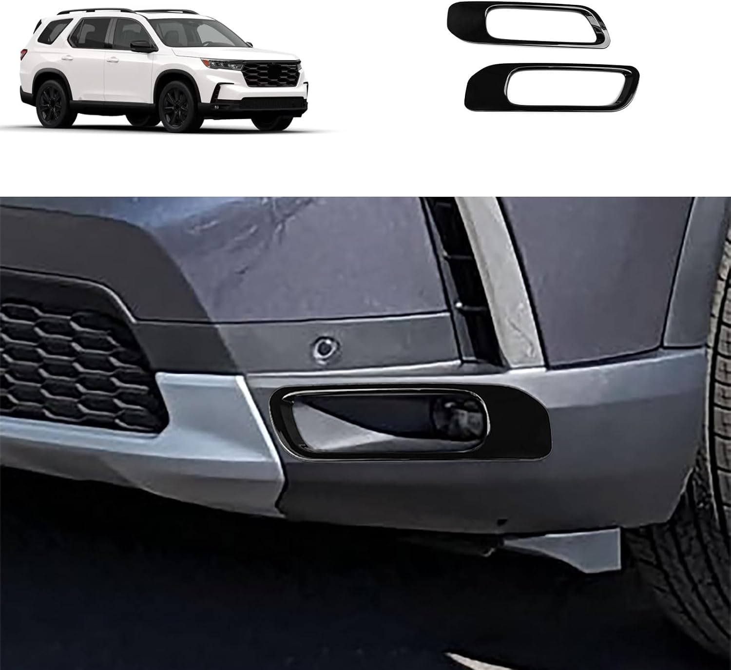 Front Fog Lights Covers Compatible with Honda New Pilot 2023 2024 2025 2026 Fog Lamp Frame Trim Replacement Exterior Car Accessories ABS 2PCS(Glossy Black Style)