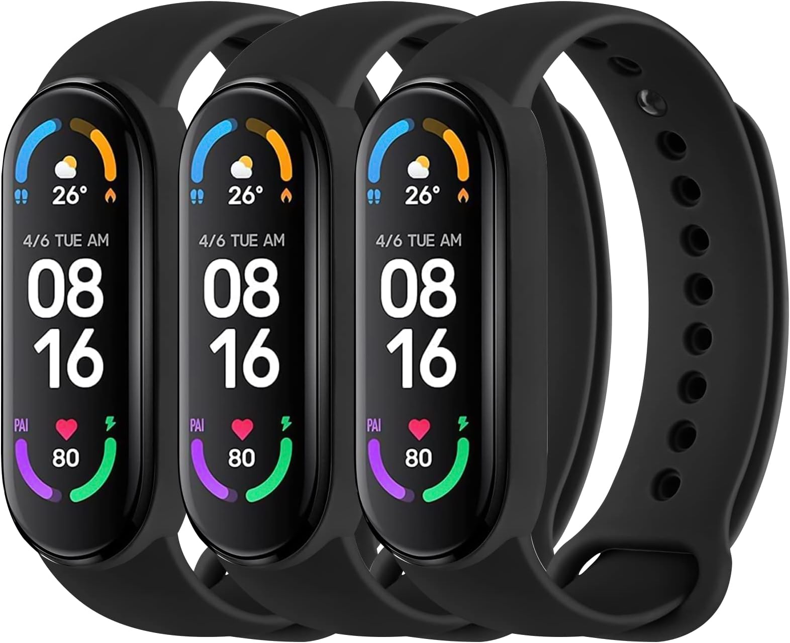 3 Pack Sport Bands for Mi Band 5 Bands & Mi Band 6 Bands, Soft Silicone Replacement Straps for Xiaomi Mi Band 5 & 6 Fitness Tracker