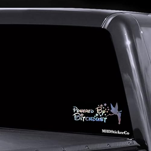 Calcomanía de vinilo Powered by Bitchdust con purpurina de hadas, parachoques para ventana, portátil, vaso de regalo, taza para auto, camión
