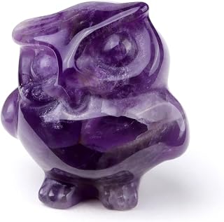 Jovivi Crystal Owl Decor Amethyst Healing Stone Crystal Pocket Owls Figurine Statue Hand Carved Polished Natural Gemstone Sculpture Home Office Desk Meditation Gift