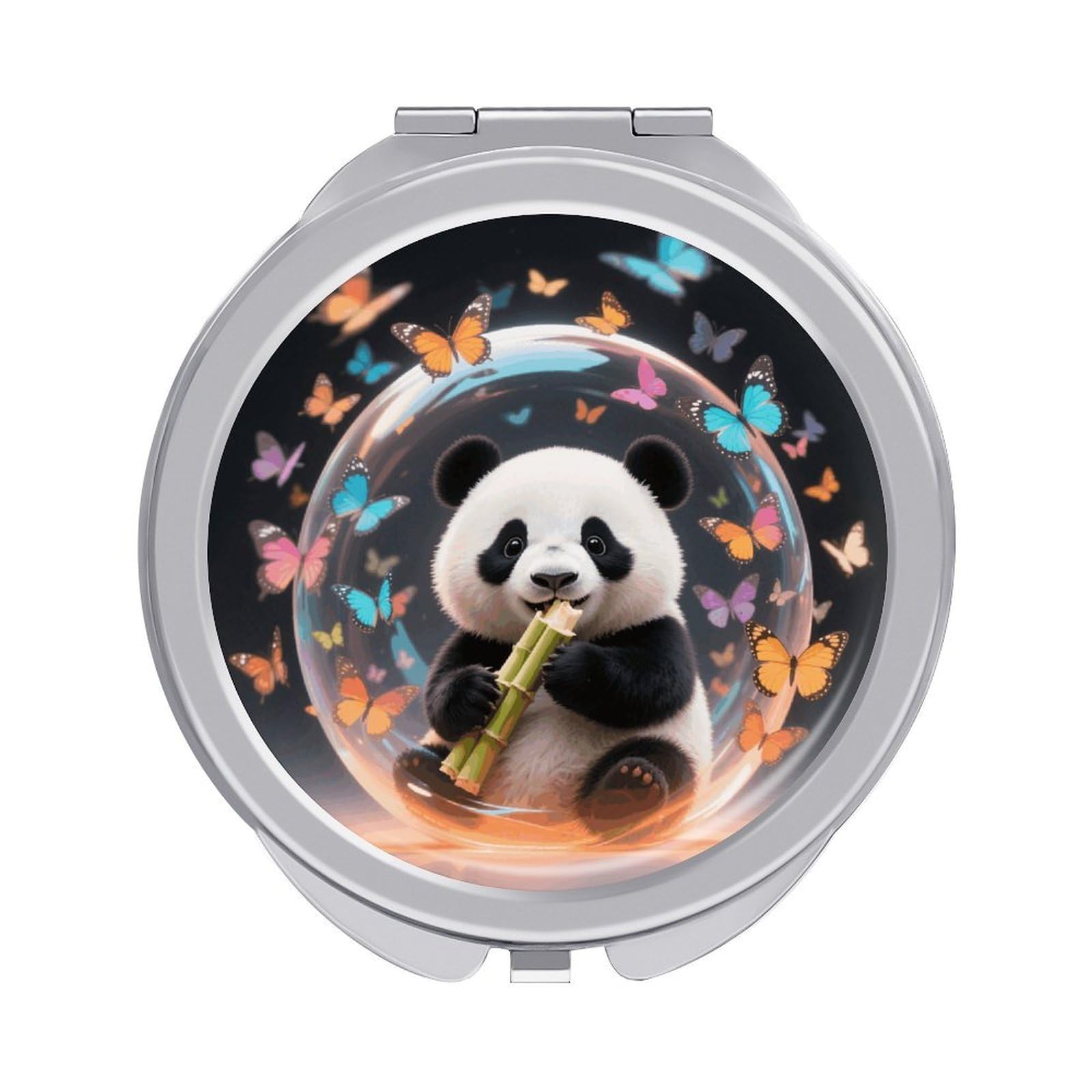 VstaDank Orange Bubble Windmill Panda Travel Makeup Mirror Fashion Folding Handheld Pocket Mirrors Portable Cute Mini Mirrors Round Compact Mirror for Purse Handbag& Gift Home Outdoor Use
