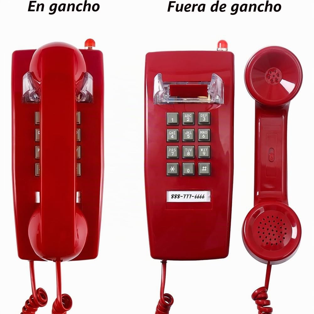 TeléFonos de Pared CláSicos para TeléFono Fijo con Timbre MecáNico, TeléFono de Pared de una Sola LíNea 2554 con Indicador de Correo de Voz, Rojo