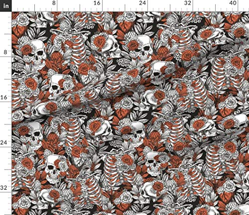 Spoonflower Fabric - Vintage Anatomy Skulls Roses Spooky Medicine Gothic Dark Printed on Petal Signature Cotton Fabric by The Yard - Sewing Quilting Apparel Crafts Decor