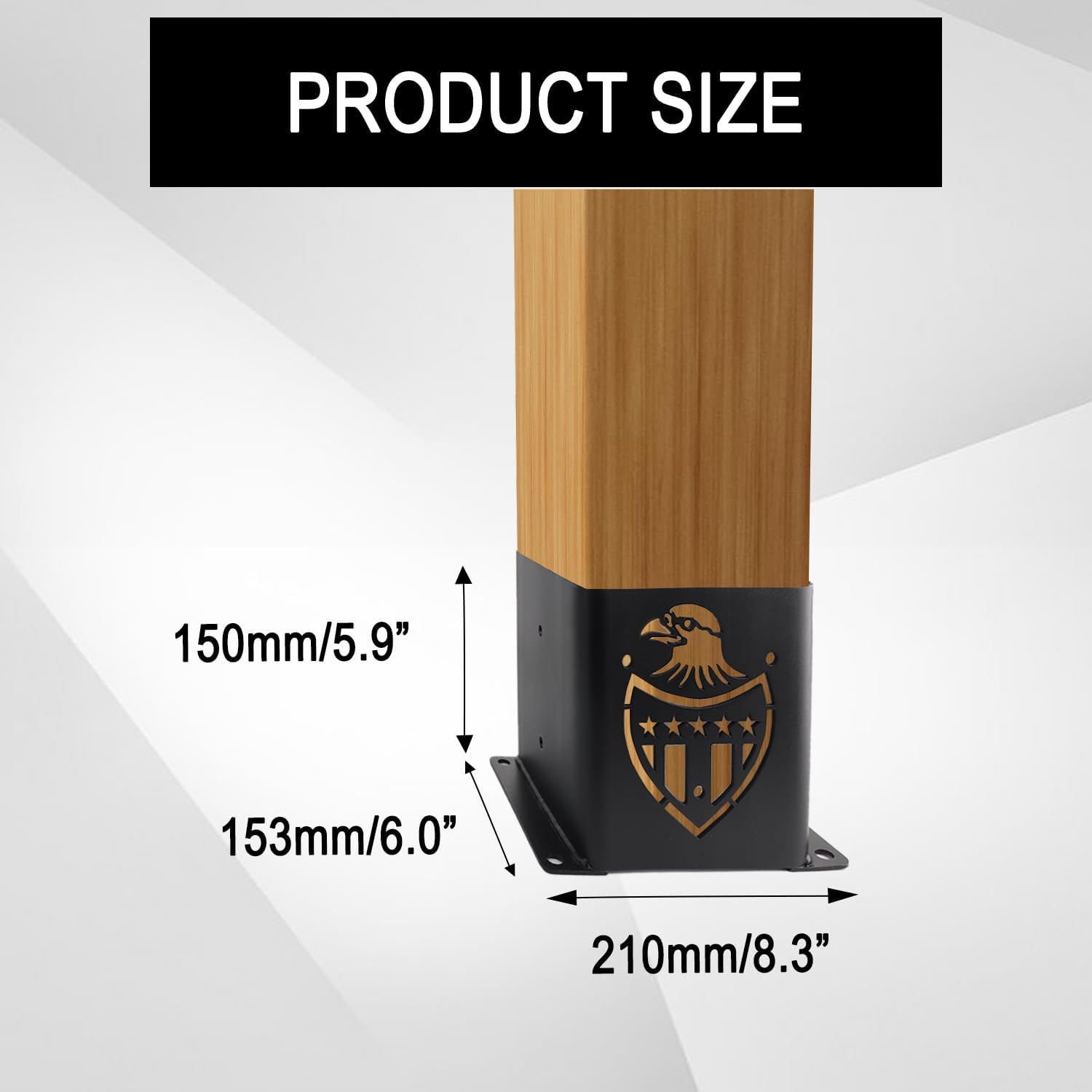 6x6 Post Base 4Pcs (Inner Size 5.6"x5.6") Post Brackets with Eagle Shield Design - Heavy Duty Fence Post Anchors for Wood, Pergola, and Deck Railing 6x6 Pergola Brackets Kit