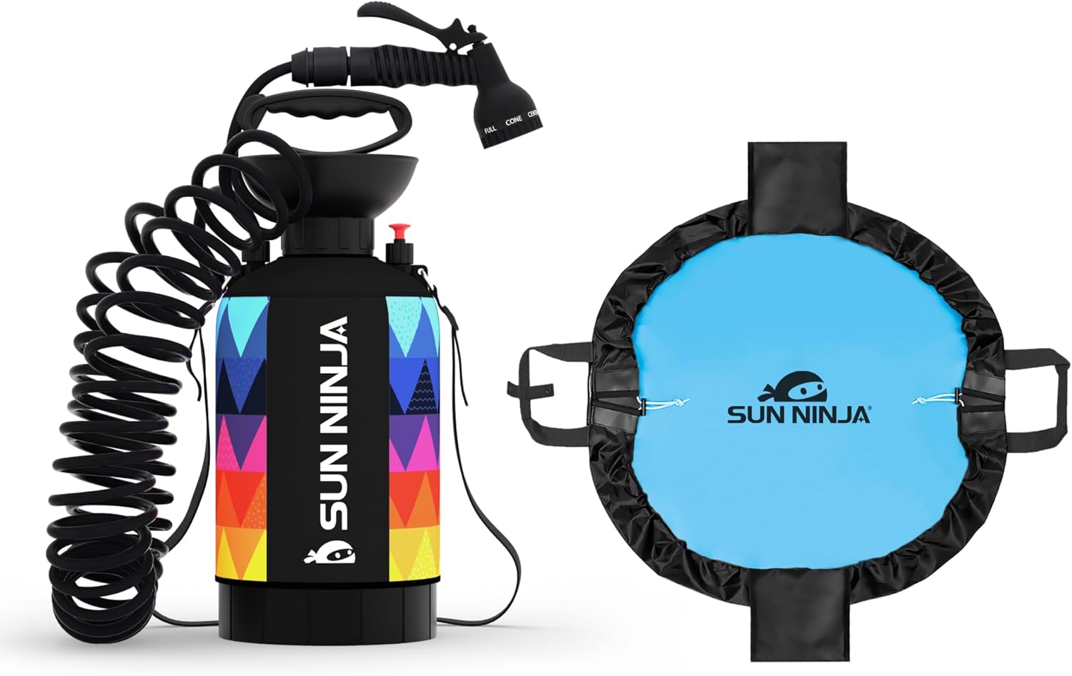 SUN NINJA Portable Shower Bundle with Wetsuit Changing Mat, Outdoor Cleaning Kit, Versatile for Beach, Camping, Boat