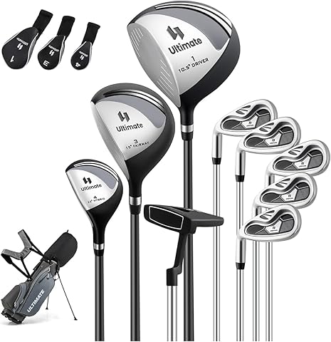 GOPLUS Juego de Golf Completo para Hombre, Juego de Palos de Golf Portátil para Zurdos con Correa de Hombro y Asa, Driver #1, Fairway #3, Híbrido #4, 5 Palos de Hierro y un Putter