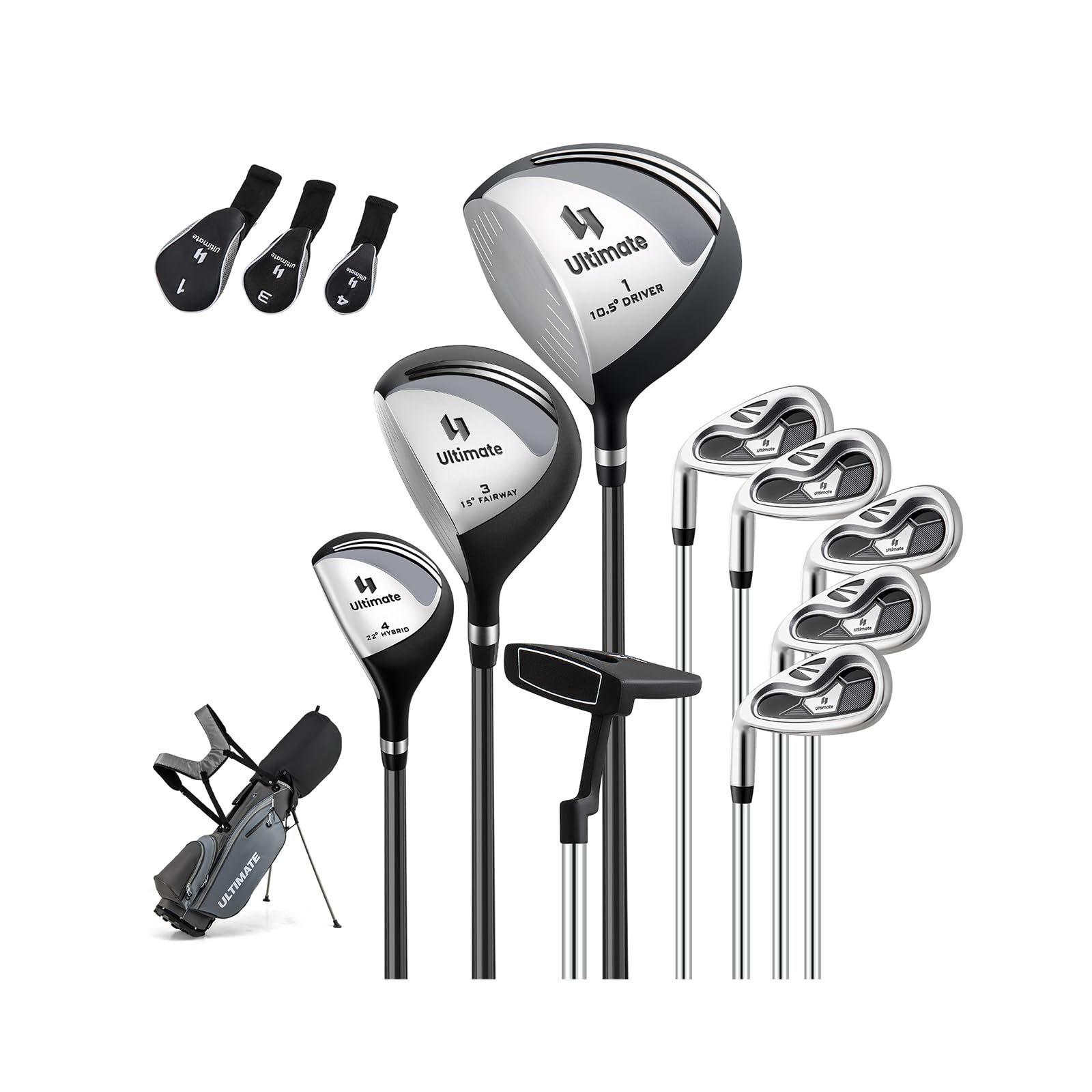 GOPLUS Juego de Golf Completo para Hombre, Juego de Palos de Golf Portátil para Zurdos con Correa de Hombro y Asa, Driver #1, Fairway #3, Híbrido #4, 5 Palos de Hierro y un Putter