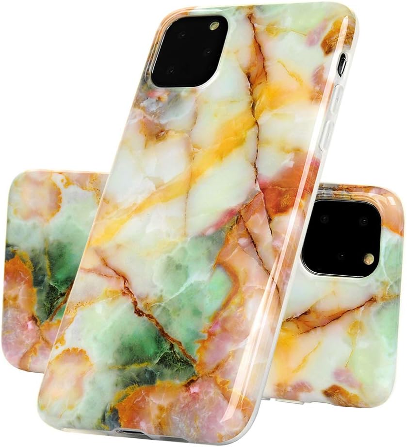 LaVibe Compatible with iPhone 11 Pro Max 6.5 inch Case Silicone, Marble TPU Gel Bumper Back Cover IMD Painted Pattern Anti-Scratch Shockproof Protective Phone Case Yellow-Green
