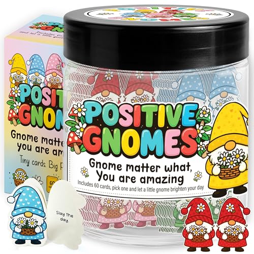 Positive Gnome Jar With 60 Affirmation Cards, Gnome Gifts For Women, Emotional Support Gnomes, Inspirational Gifts for Women, Stuff For Teen Girls, Stocking Stuffers Teens, Birthday Gift For Teenagers