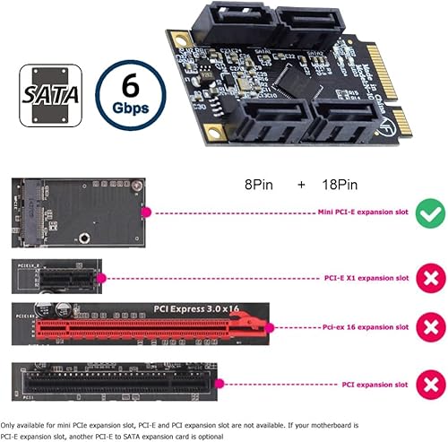 Miniatura 4 de NFHK Mini PCI-E PCI Express a SATA 3.0 adaptador de cuatro puertos convertidor 6Gbps tarjeta de extensión de disco duro para SSD