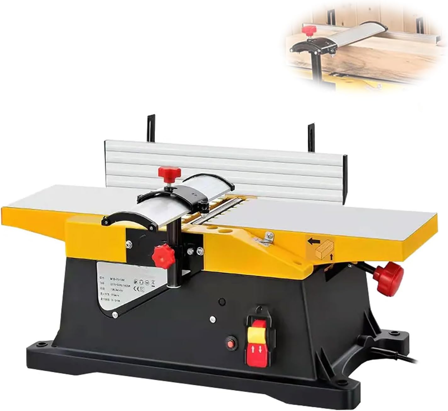 6 Inch Desktop Electric Planer, 1800W Mini Multifunctional Benchtop Jointer, 12000r/min Multi-Angle Adjustable Household Electric Woodworking Planer