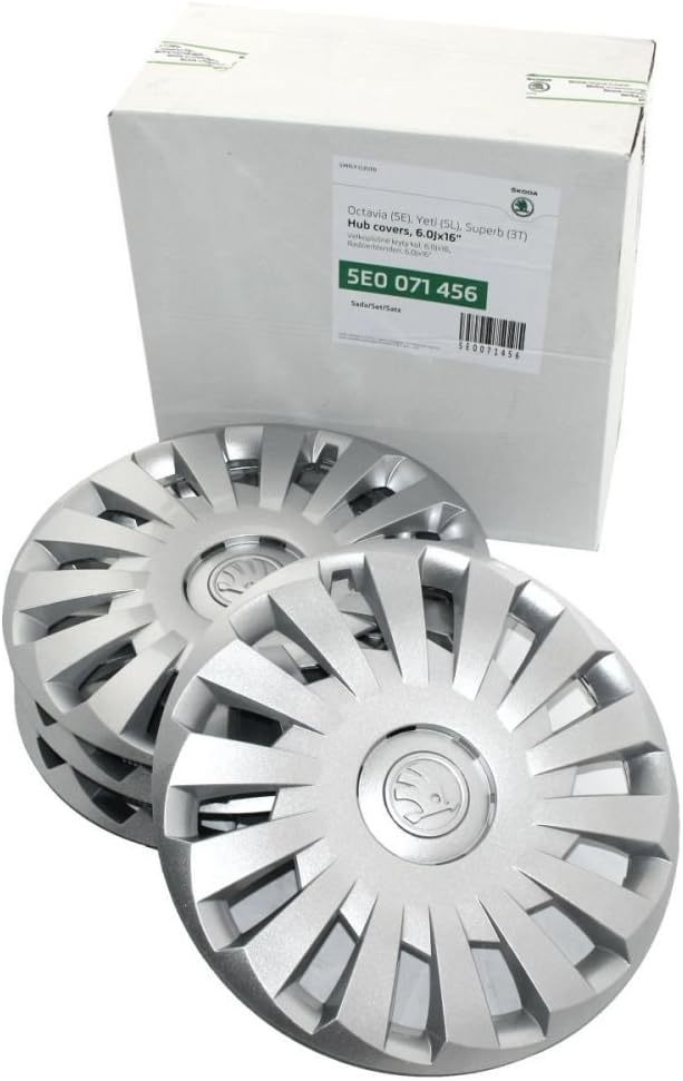 Skoda 5E0071456 Original 16-Inch Nordic 6.0Jx16 Hub Cap Set, Wheel Trim Caps, Steel Rims