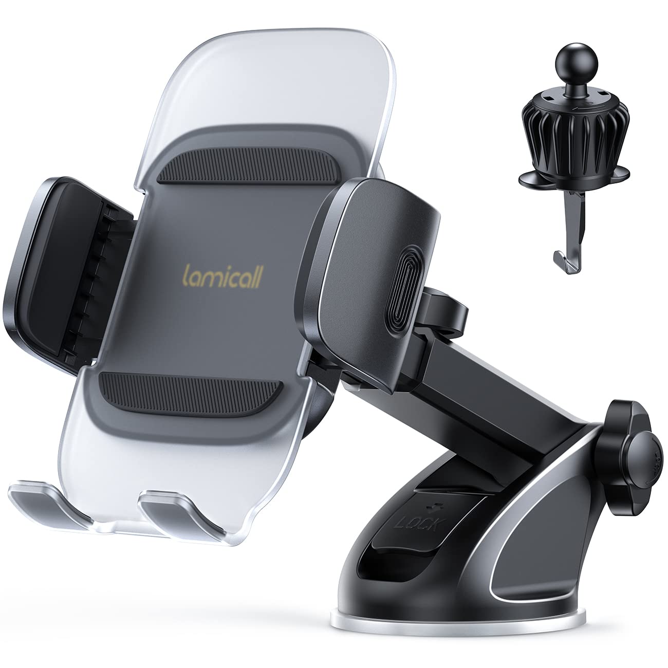 Lamicall Car Phone Holder Cradle - 2025 Universal [60LB Super Suction] Mobile Phone Holder Car Dashboard Windscreen Air Vent Automobile Mount for iPhone 17/16/15/14/13 Pro Max, Samsung, 4-7” Cellphone