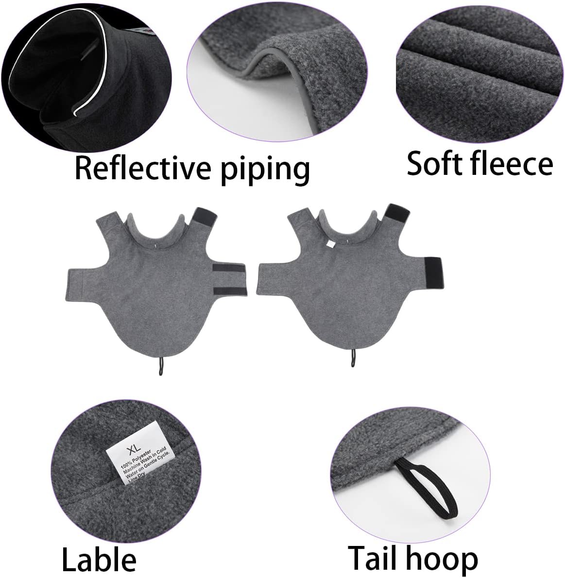 Fleece Dog Coat Pet Jacket Reflective for Cold Weather for Extra Large to Small Pets(Grey,M) : Pet Supplies