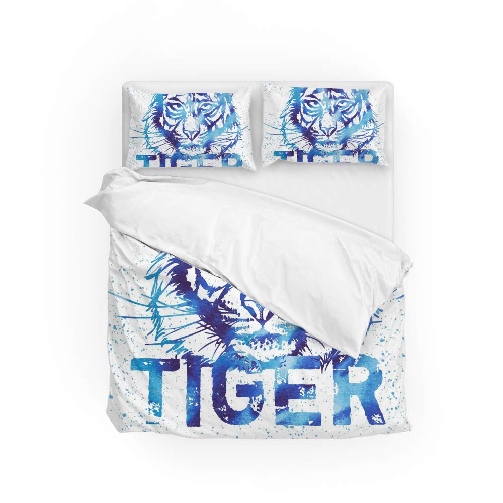 Parure de lit tigre bleu anti-rétrécissement | Housse de couette 3 pièces facile d'entretien