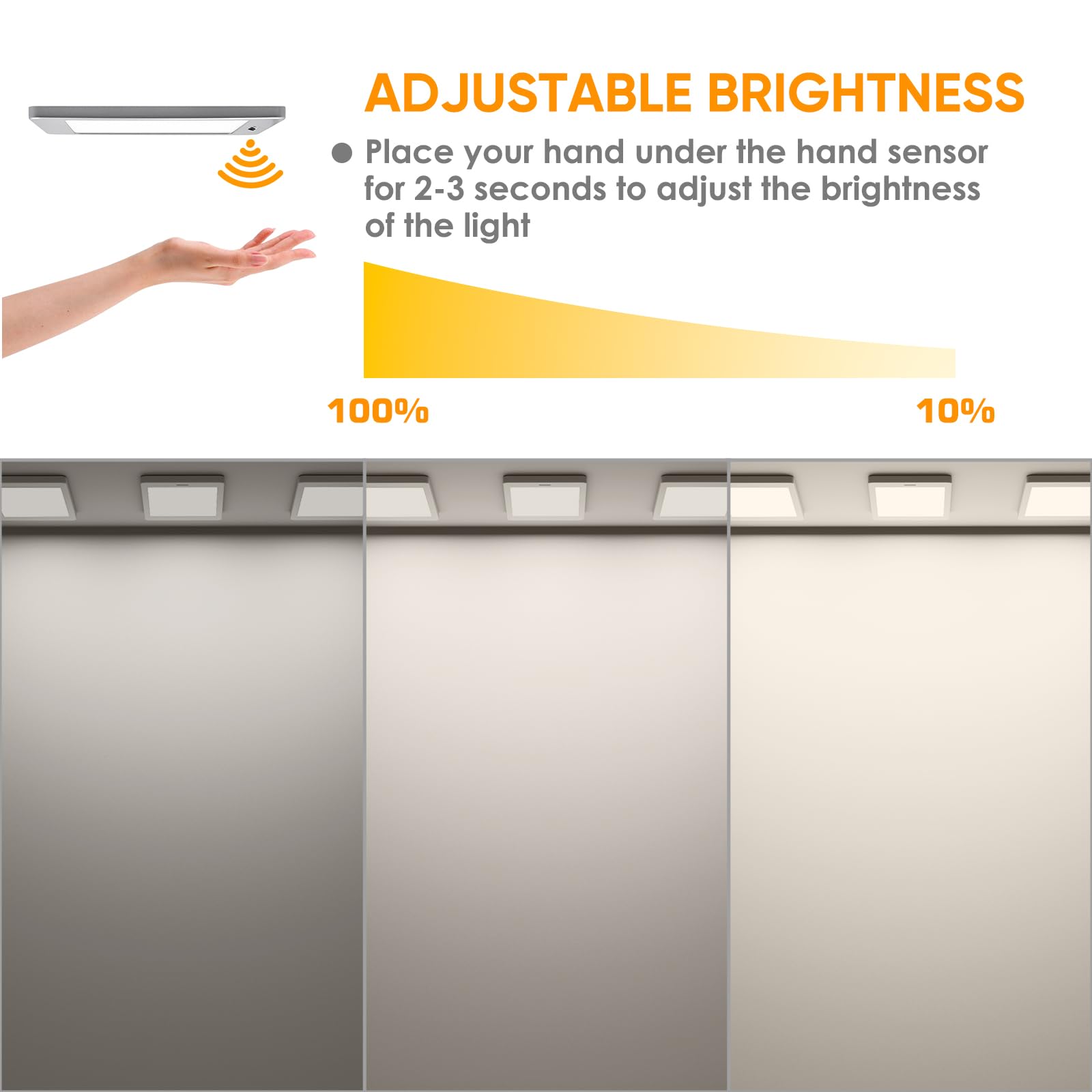 ENUOTEK 3er LED Küchenunterbauleuchten Schrankleuchten Flach | Arbeitsplattenbeleuchtung, Berührungsloser Sensor Schalter, Stufenlose Dimmfunktion, 5W 450Lm, Neutralweiß 4000K