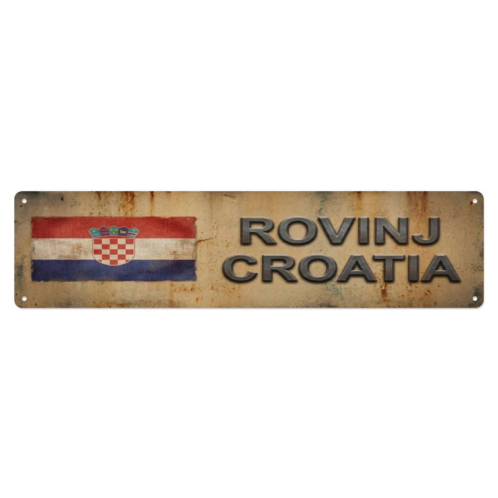 Metal Tin Sign Vintage Rovinj Croatia Flag Decor Rustic Travel