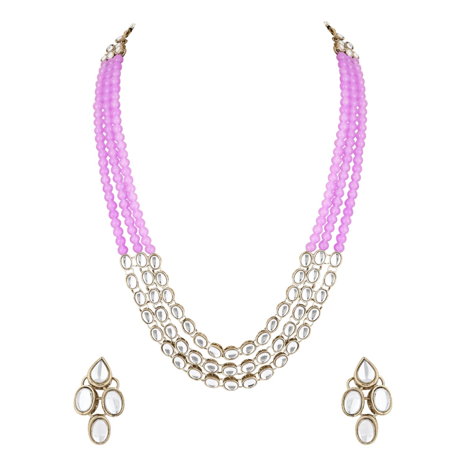 I Jewels Gold Plated Traditional Stunning White Kundan Studded Layered Pearl Necklace Jewellery Set with Earrings For Women/Girls (IJ376) (Purple) (B0D968T5YG) Amazon Price History, Amazon Price Tracker
