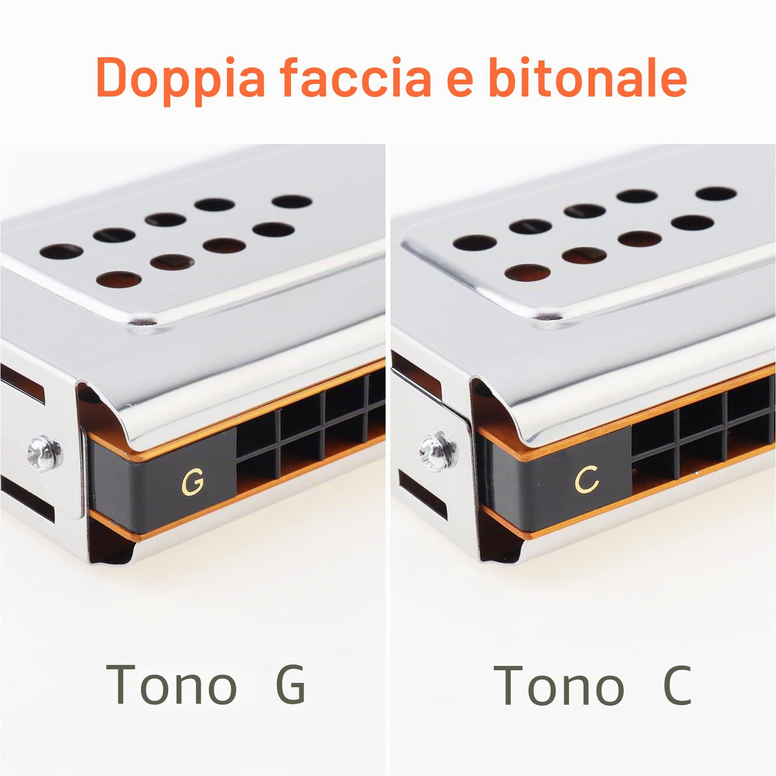 Armonica tremolo professionale 24 fori in chiave di do e sol, marca Origlam, doppia facciata