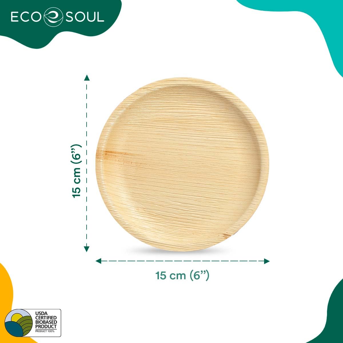 ECO SOUL Palm Leaf Plates 6”(15cm) Round (25 Count) Small Bamboo Plate, 6 Inch (15 cm) - Image 2