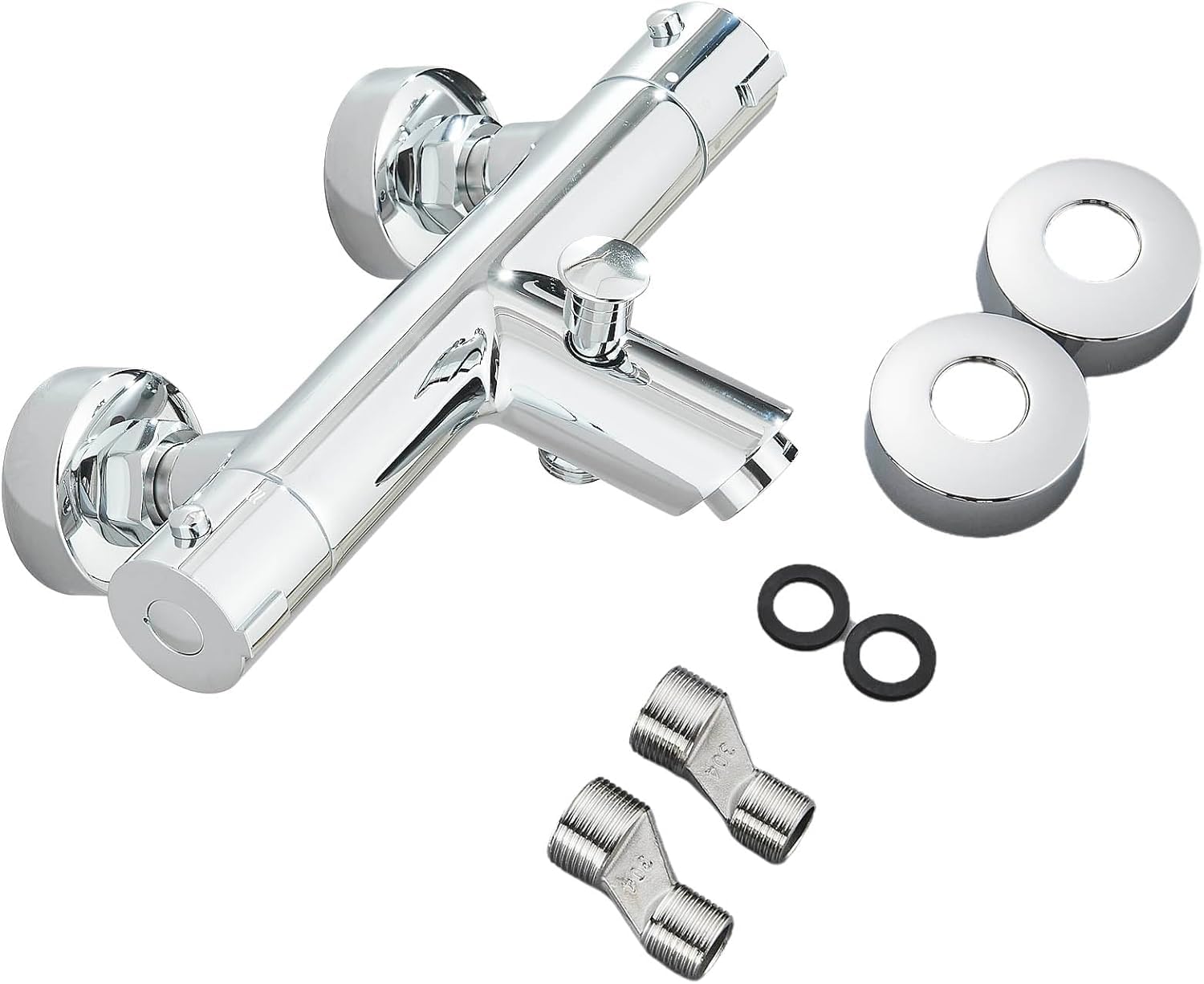 Mitigeur Thermostatique Douche Mitigeur Baignoire Thermostatique en Laiton avec Bouton de Sécurité à 38℃ Robinet Baignoire Douche Mural chrome