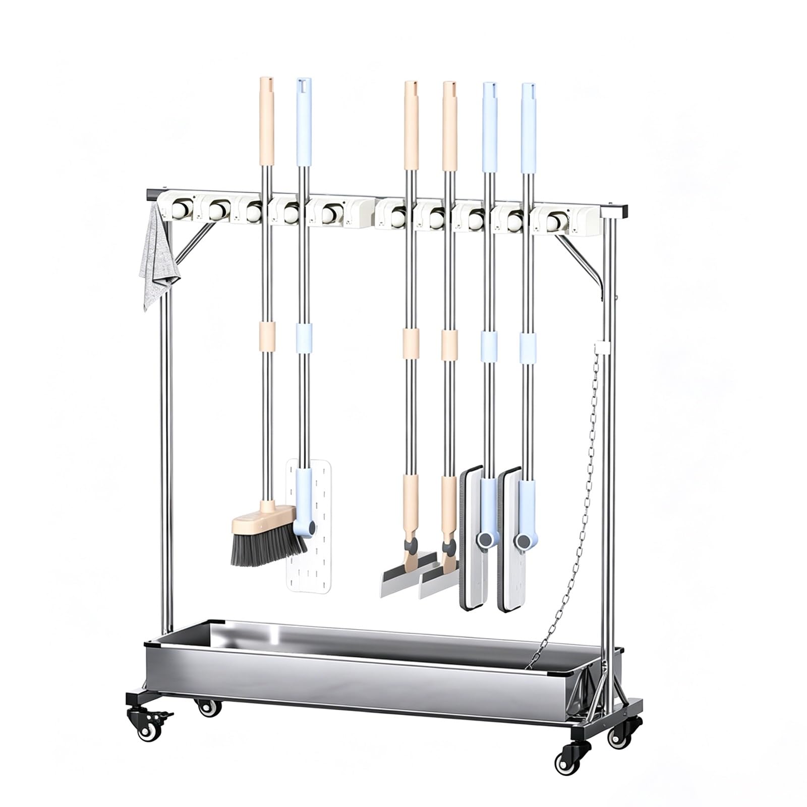 SARKEY Mop Broom Organizer With Wheels,Convenient Storage Cart For Janitorial Supplies,Tools,And Cleaning Equipment,Solves The Problem Of Dripping Mops And Wet Floors
