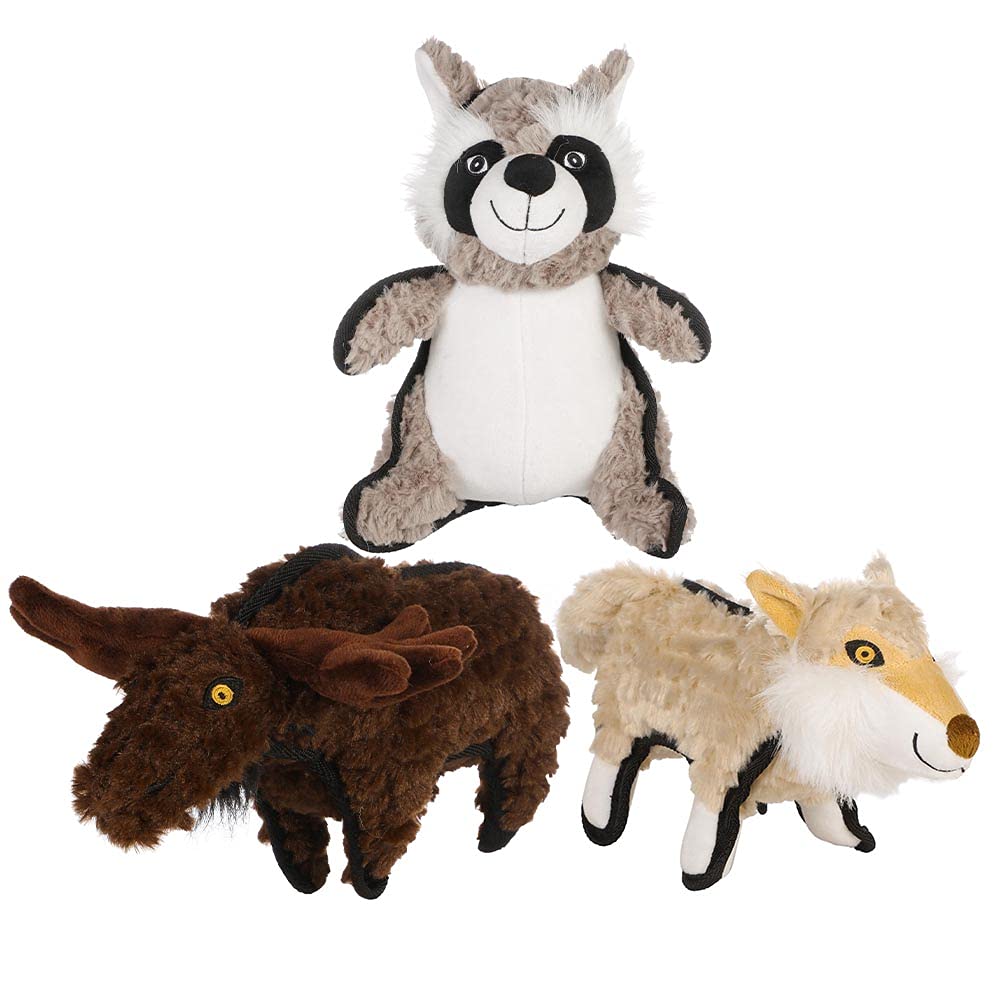 Ministry of Pet Tough Durable Canvas Plush Toys, Woodland Creature Stuffed Snuggle Dog Toys, Multi, 3 Count (Pack of 1)