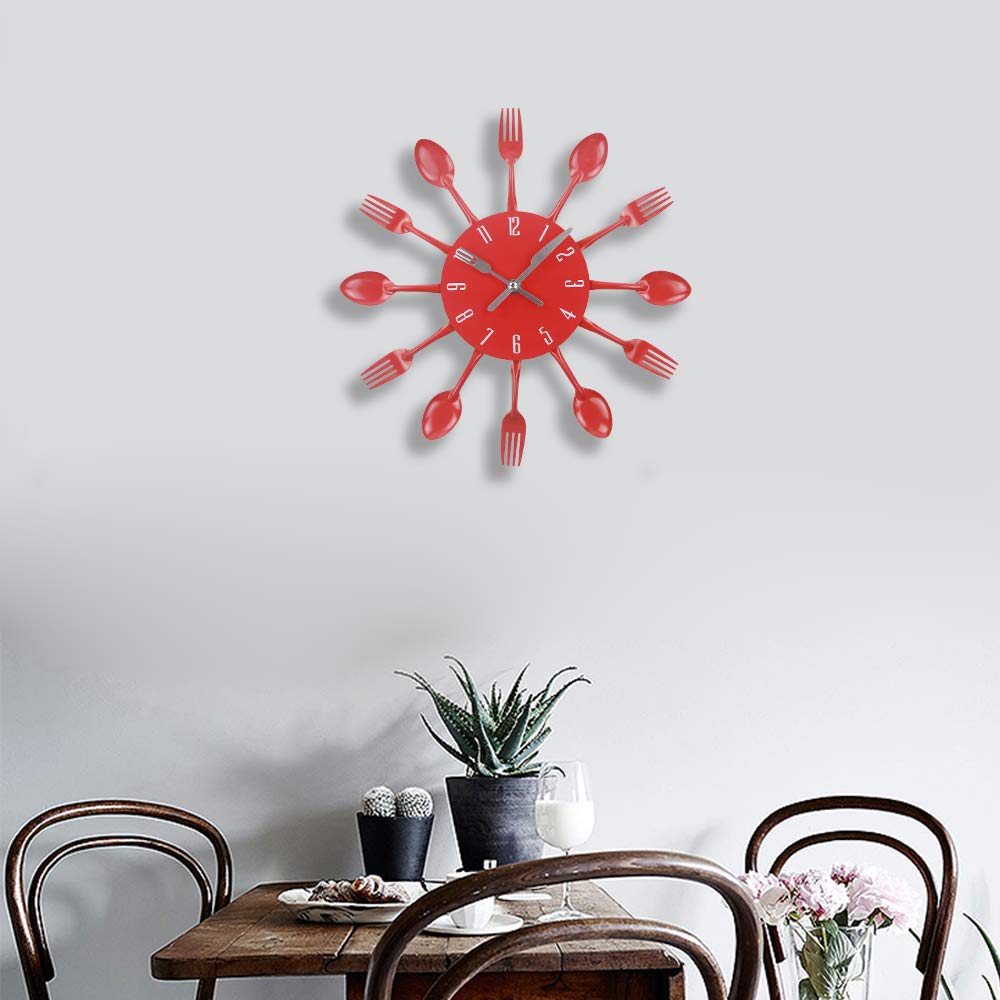 Reloj de pared para cocina, cubertería de cocina, con tenedores y cucharas, 3D, extraíble, moderno, creativo, para decoración de la habitación del hogar y regalos bonitos