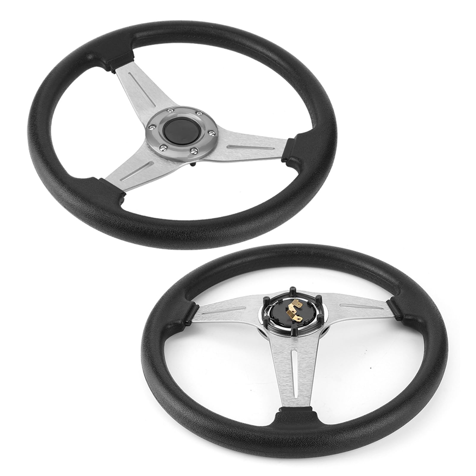 Volant de Course Universel 350mm 14 Pouces, Volant de Sport Drift en Alliage d'Aluminium Argent et Polyuréthane Noir, pour Course Automobile Rallye Simulateurs de Voiture