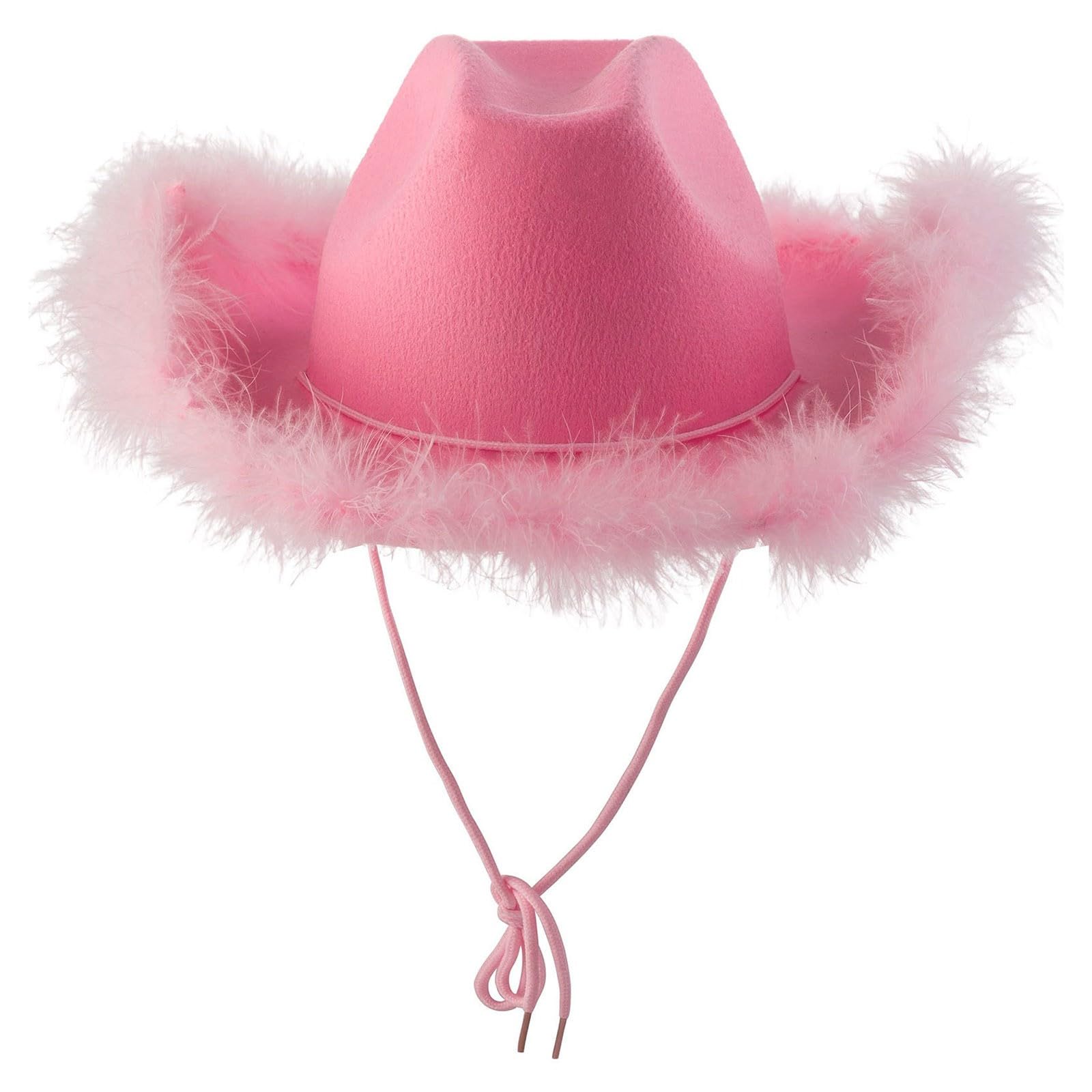 Pink Hat with Feather Fluffy Feather Brim Adult Size Cowboy Hat with Feathers for Costume Party Play Dress Up Outfits for Women Large Wool Men (Pink, One Size)