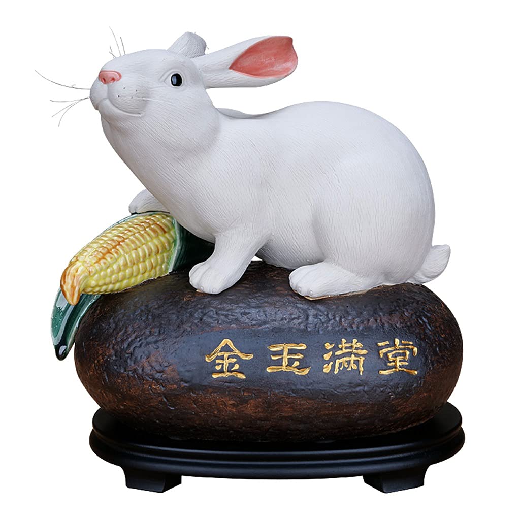 EAUSO Fa Cai Yutu Desktop Decoration Figurines Lucky Desktop Decoration Crafts Furnishings Suitable For Living Room And Office Porch Coffee Table (Color : White, Size : 24×15×25cm)